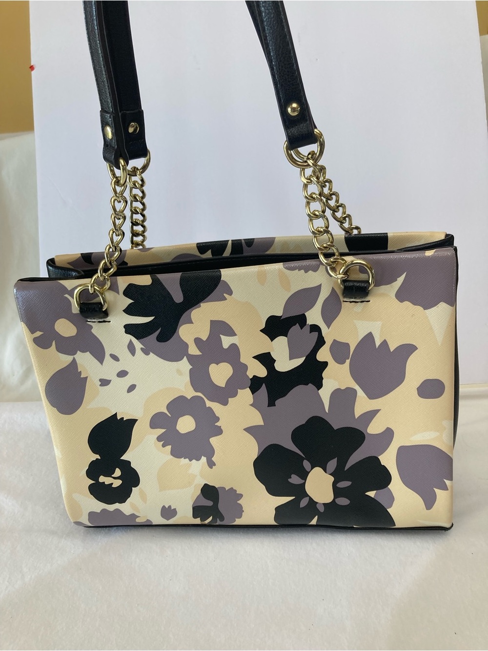 Ann Klein Floral Print Tote Bag in Yellow, Grey and Black